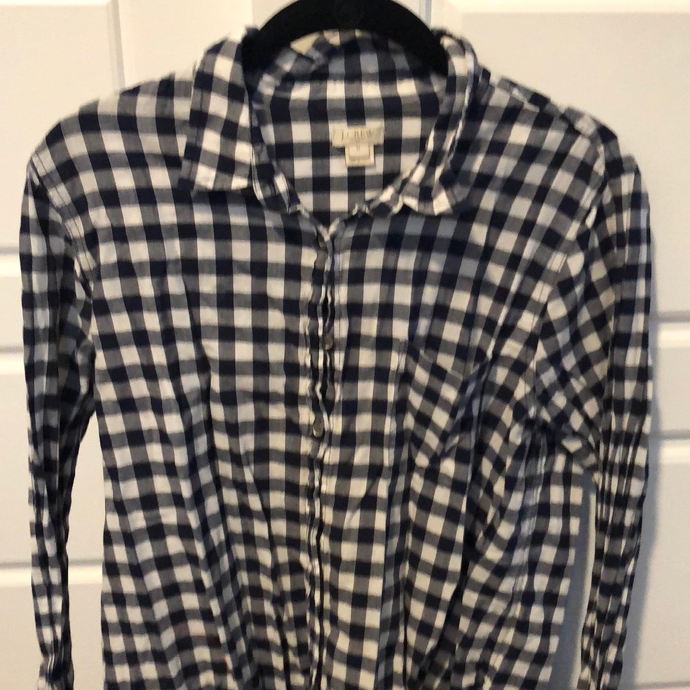 Navy & White Checkered J Crew Button Shirt